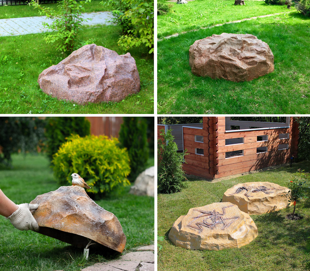 decorative stones and boulders with sloping plastic for mopping